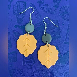 Handmade Clay Polymer Fall Autumn Leaf Drop Earrings NEW